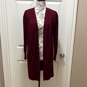 Joseph A Open-Front Long Cardigan Sweater - Deep Wine